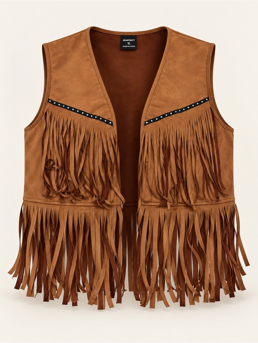 NFINITY Brown Suede Fringe Vest with Stud Trim